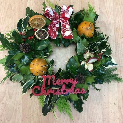 Holly Wreath With Fruit & Bow