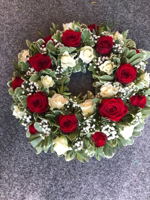 Red and White Roses Wreath
