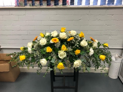 Yellow and White Casket Spray