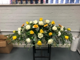 Yellow and White Casket Spray
